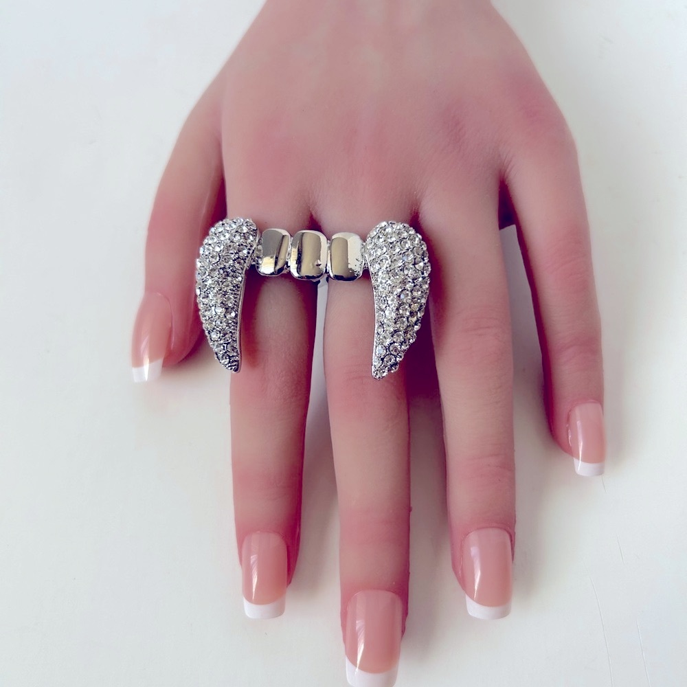 Gold, Red, Crystal Rhinestone Gold Fang Rings - Picture 3 of 4